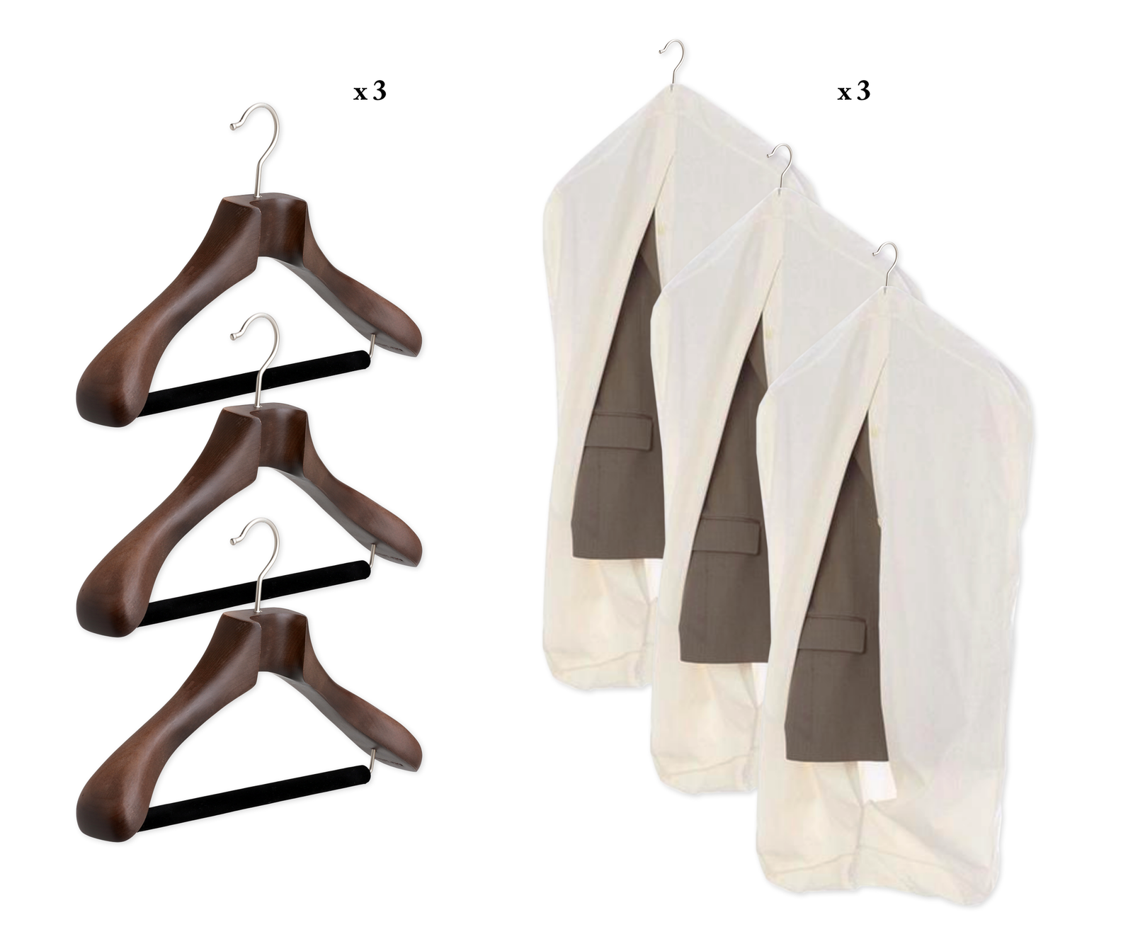 Wooden Suit Hangers with velvet trouser bar by Butler Luxury