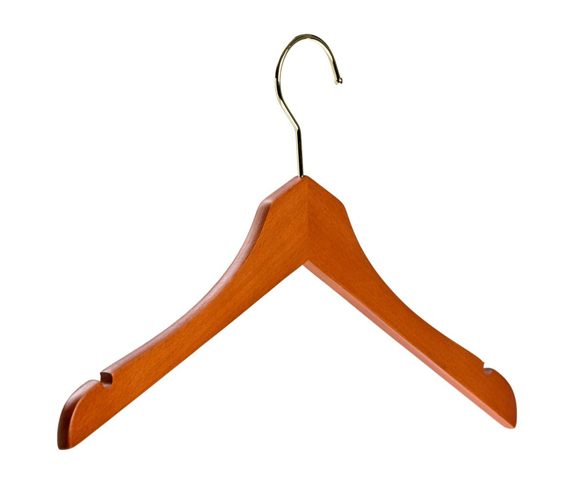 17” Flat Wooden Shirt Hanger, No Notches, Natural Gloss